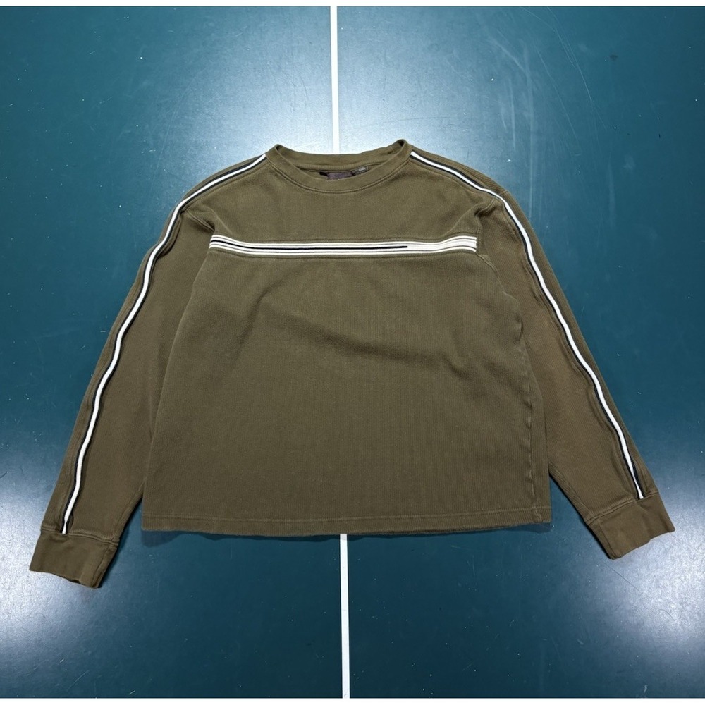 Vintage Y2K Point Zero Striped Sweater Men Medium Faded Green Surf Skate Ribbed